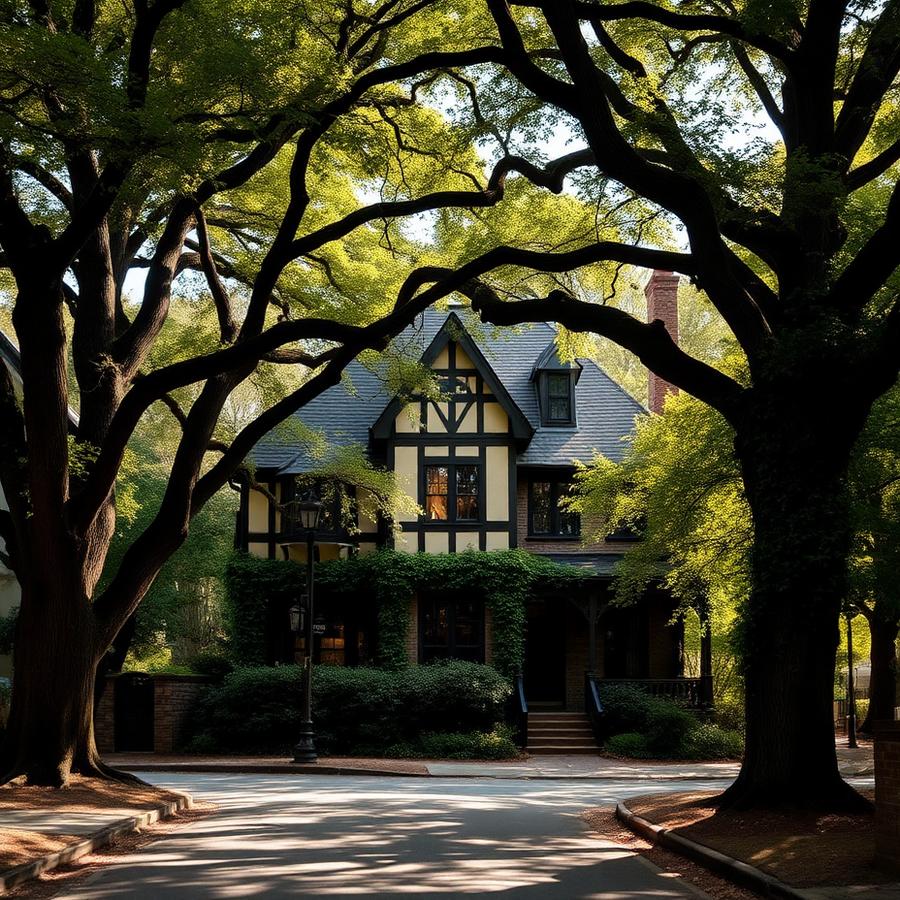 Homes and streetscape in Druid Hills, Atlanta