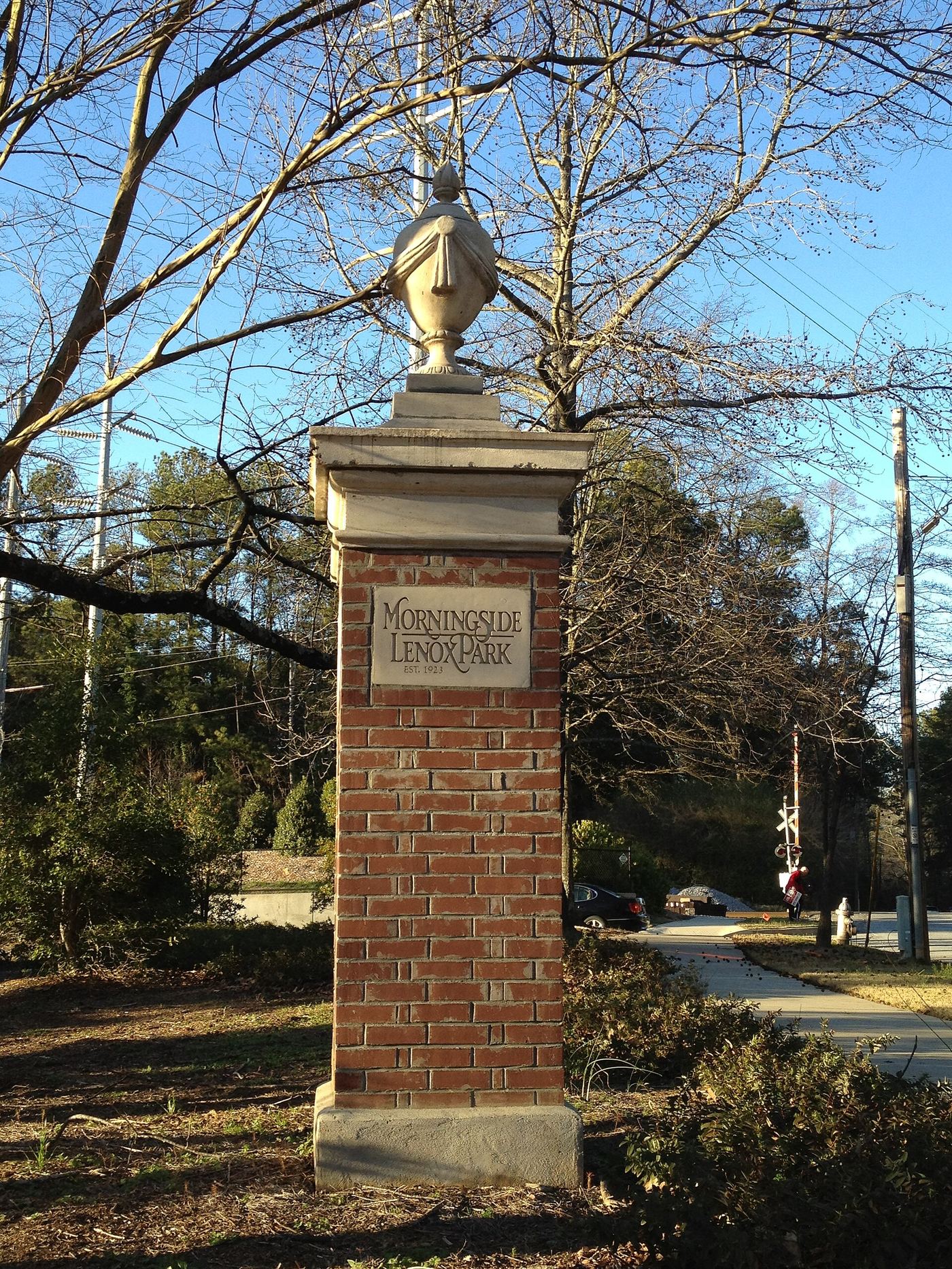 One of the historic entry columns marking Morningside